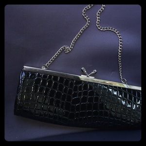 Nine West clutch black alligator patent w chain